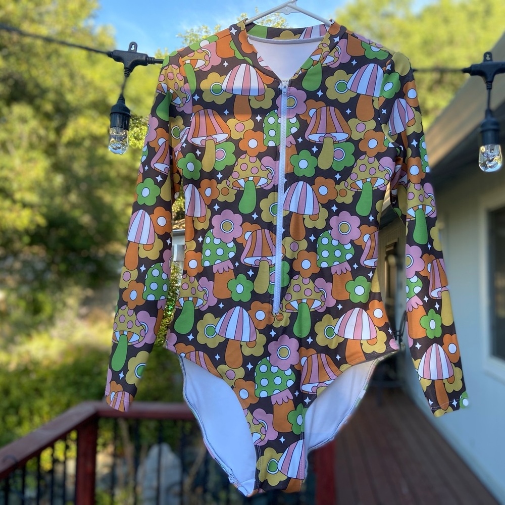 Mushroom Retro Hippie One Piece Bodysuit